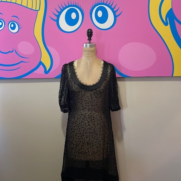 Peter Som Black Swiss Dot Sheer Dress